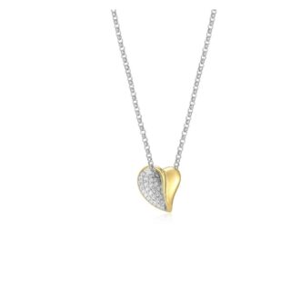 Amour Heart Pendant Necklace with CZ Drops in SS and Yellow Gold Plating