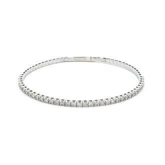 14k White Gold Flex Bangle Bracelet with 1.44ctw Round Diamonds