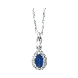 Halo Drop Necklace with 1/20ctw Pear Shape Sapphire in 10k White Gold