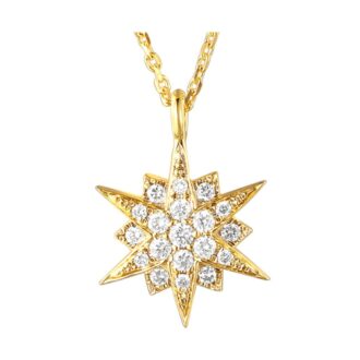 Star Burst Drop Pendant with .10ctw Round Diamonds in 14k Yellow Gold