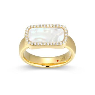 Allure Fashion Ring with Mother of Pearl and CZ Halo in Yellow Gold Plating