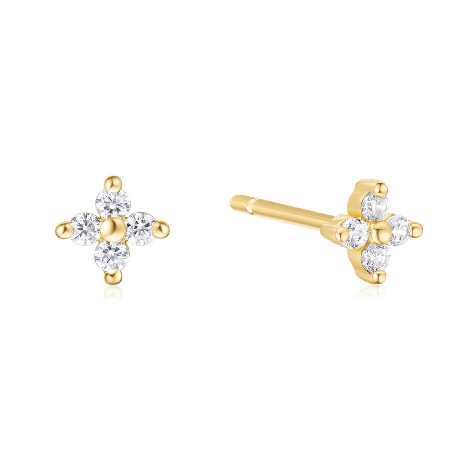 Ania Haie Yellow Gold-Plated Crystal 4-Petal Stud Earrings