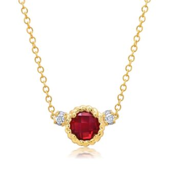 Lab-Grown Ruby Pendant, .17ctw Diamonds, 14k Yellow Gold