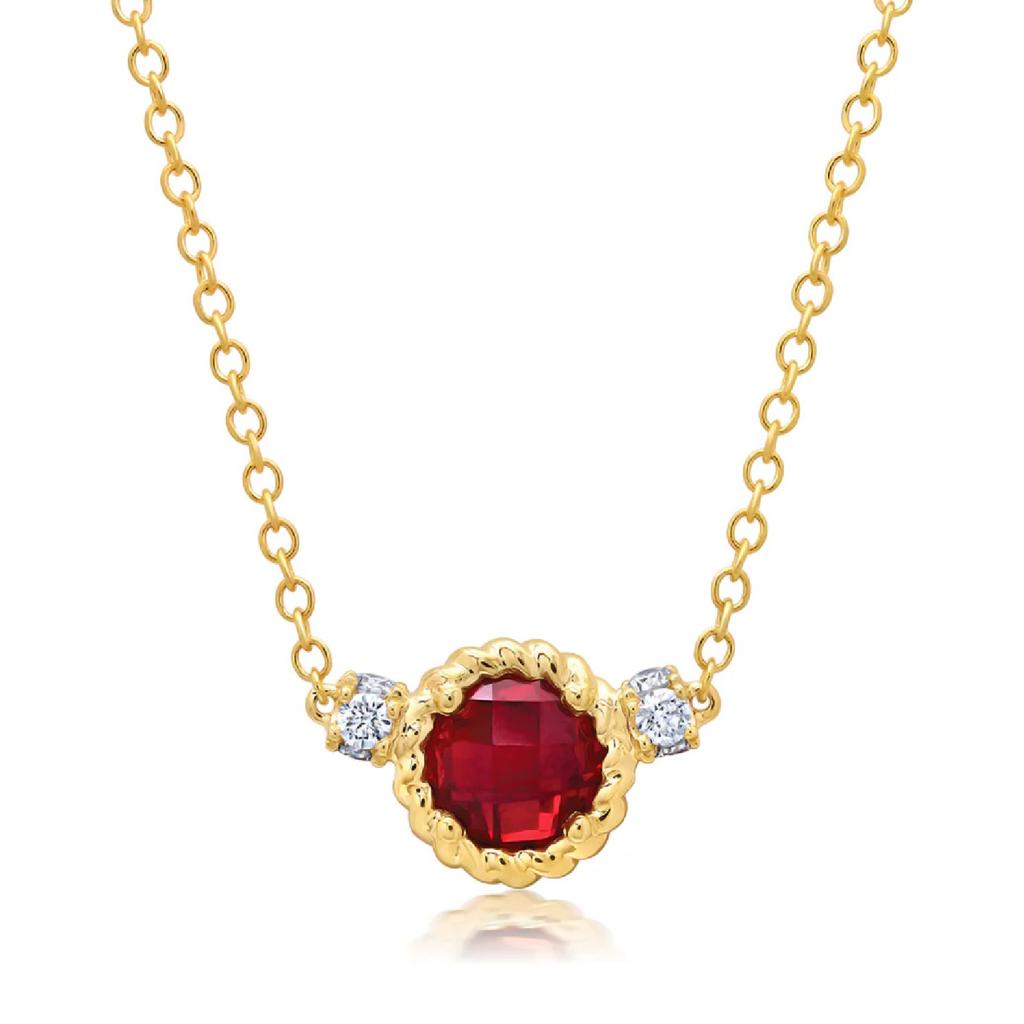 Lab-Grown Ruby Pendant, .17ctw Diamonds, 14k Yellow Gold