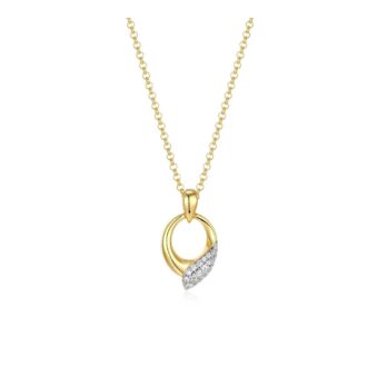 Open Circle and Teardrop Pendant Necklace with CZ Accents in Yellow Gold Plating
