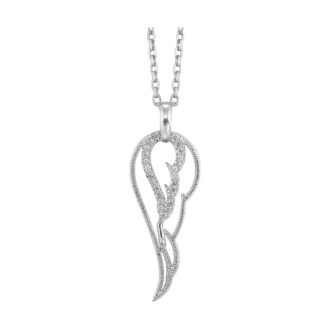 Angel Wing Necklace with .10ctw Round Diamonds in Sterling Silver