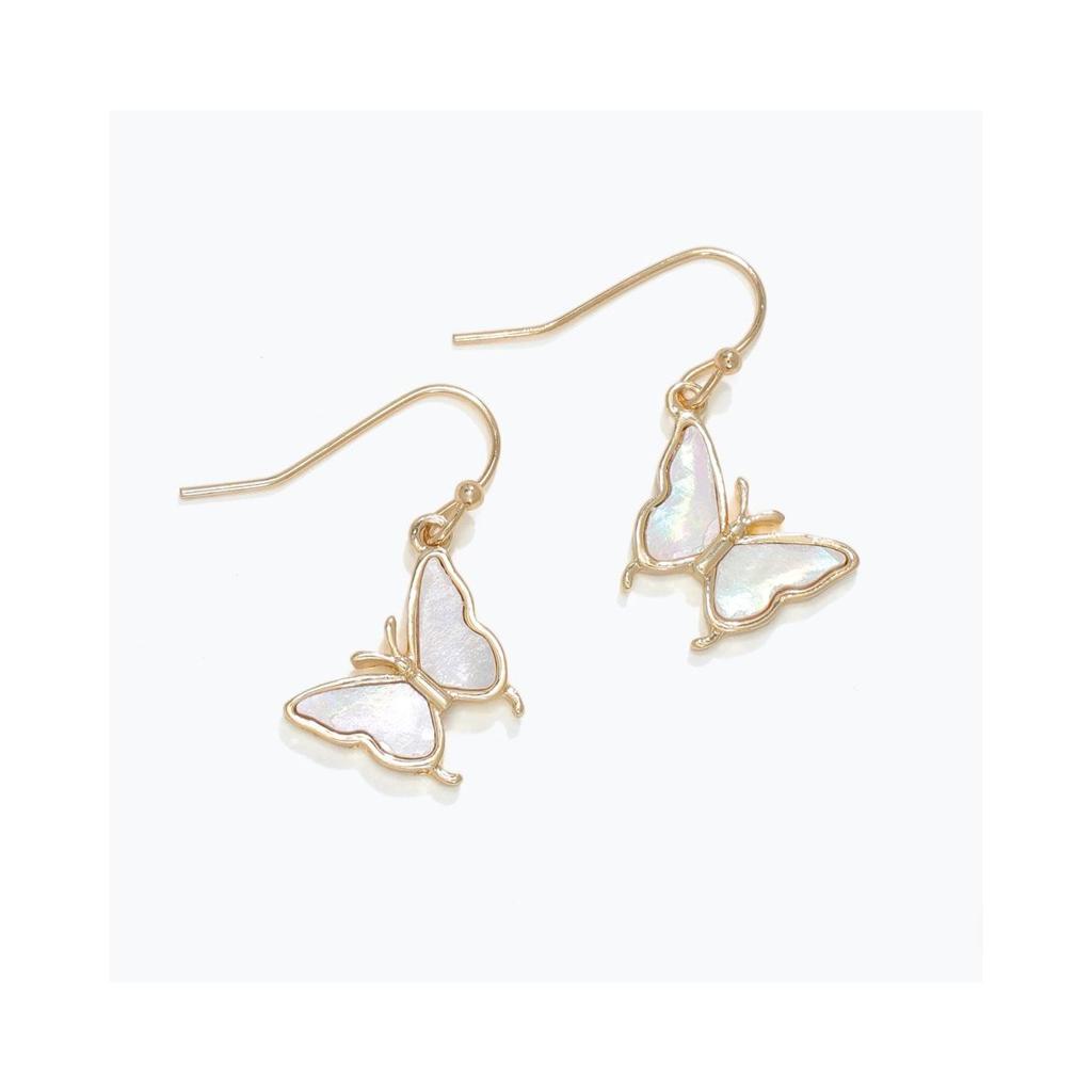 Yellow & White Shimmer Butterfly Dangle Earrings