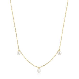 Ania Haie 17" YGP 3 Shell Pearls Rolo Chain Necklace