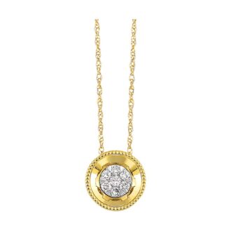 Milgrain Edge Diamond Drop Necklace .10ctw 14k Yellow Gold
