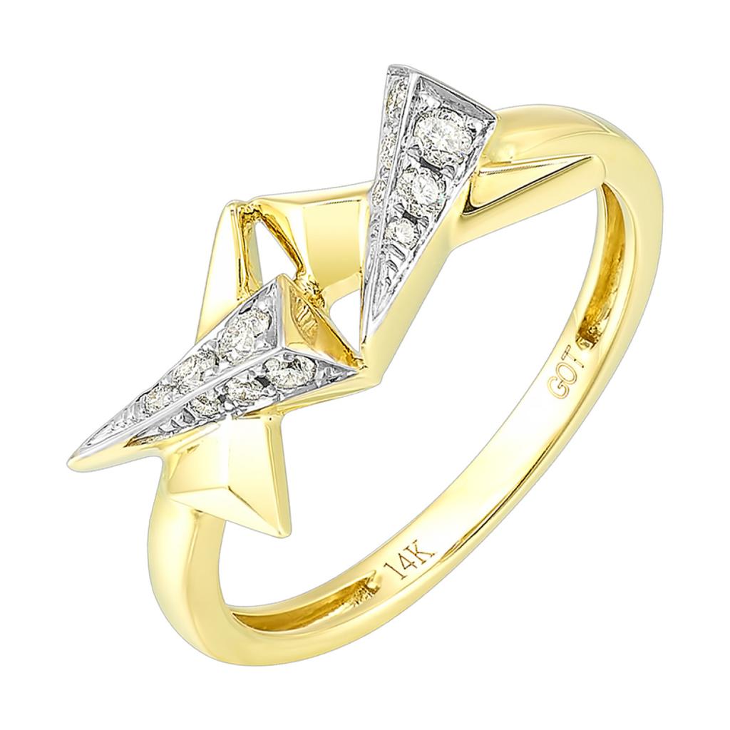 Double Spike "X" Fashion Ring with .14ctw Round Diamonds in 14k Yellow Gold