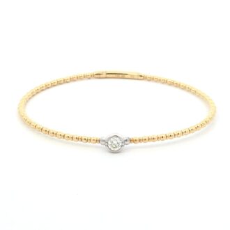 14K Yellow Gold Beaded Flex Bangle Bracelet with .31ctw Diamonds 6.5"