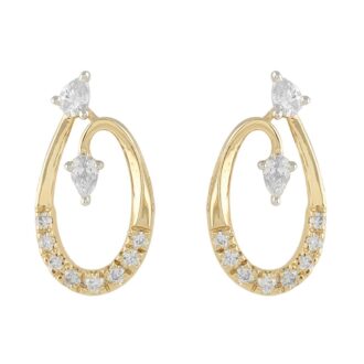 10KY Oval Swirl Drop Earrings with 1/4ctw Round Diamonds
