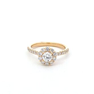 Halo Engagement Ring with .92ctw Round Lab Grown Diamonds in 14k Yellow Gold