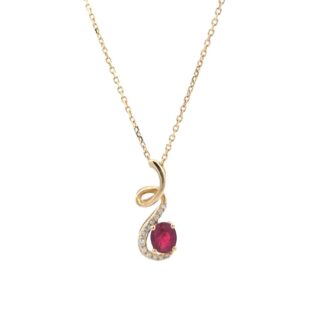 Ruby Drop Pendant with .06ctw Round Diamonds in 14k Yellow Gold