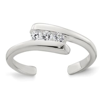 Sterling Silver 3-Stone Bypass Toe Ring