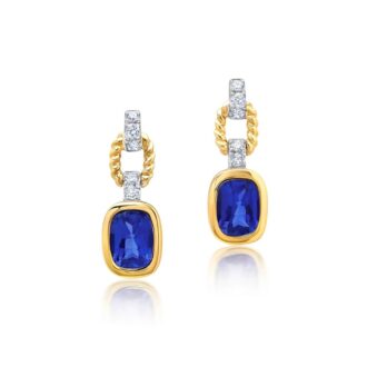 14k Two-Tone Sapphire & .18ctw Lab Grown Diamond Drops