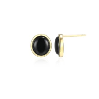 Yellow Gold Plated "Lustre" Black Agate Stud Earrings