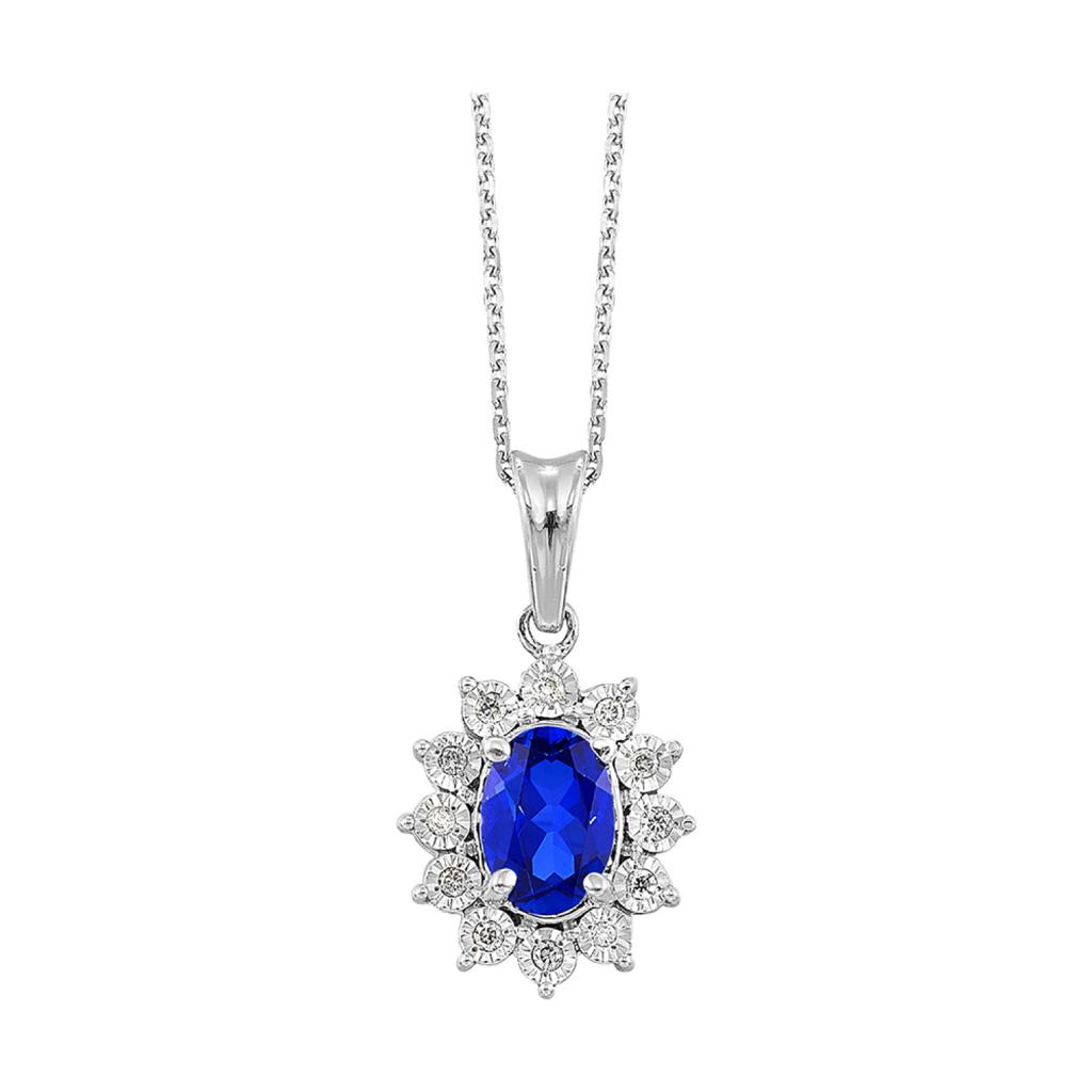 Sapphire and Diamond Halo Drop Pendant with .60ctw in Silver