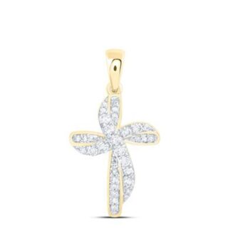 10K Yellow Gold Layered Cross Necklace 1/4ctw Diamonds