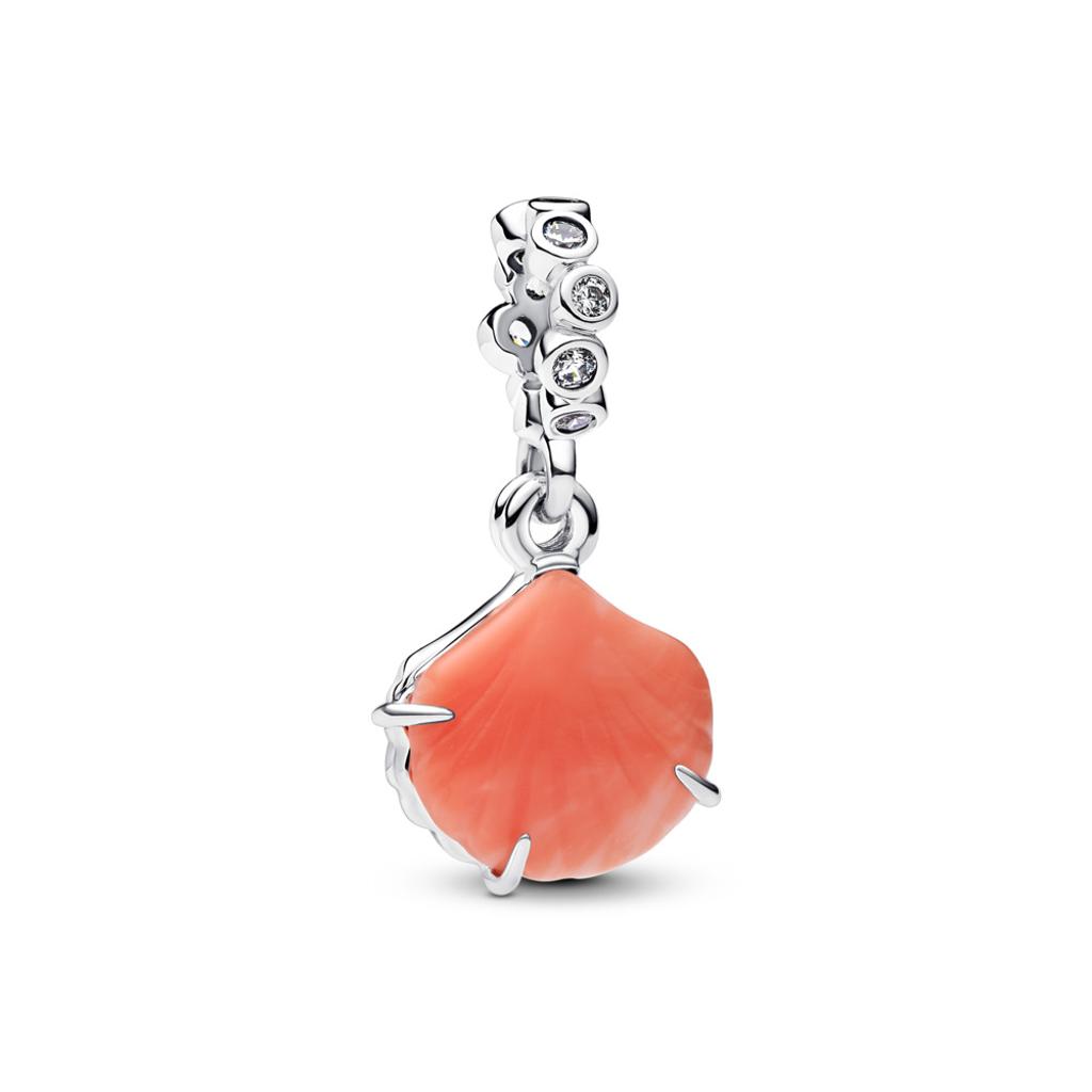 Pandora Shell Double Dangle Charm with CZ & Coral