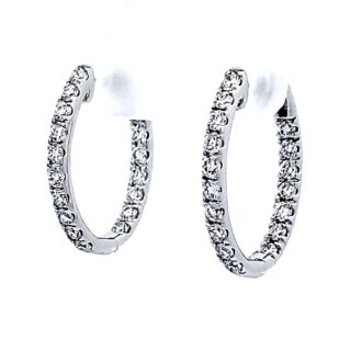 Oval Huggie Hoop Earrings with 1ctw Round Lab Grown Diamonds in 14k White gold