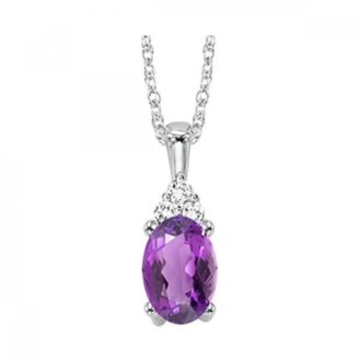 Fashion Necklace with Oval Amethyst and .02ct Round Diamond in 10k White Gold