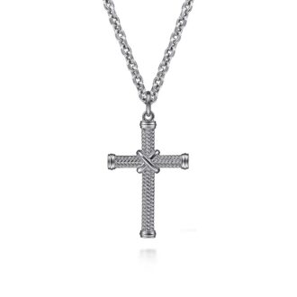 Gabriel Twisted Rope Cross Necklace in Sterling Silver
