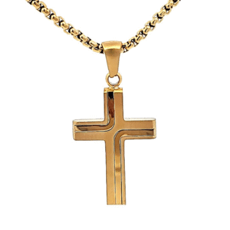 Inox Men's 18K Gold IP Cross Drop Pendant with Box Chain