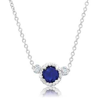 14k White Gold Lab Grown Sapphire & .17ctw Diamond Pendant