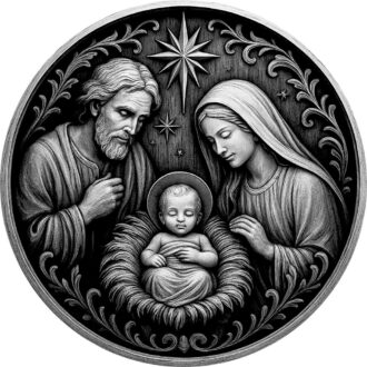 Wood Holy Family with Baby Jesus Engraved Ornament