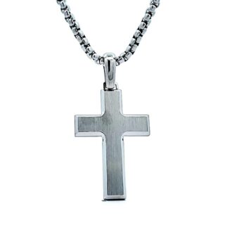 Stainless Steel Beveled Edge Cross Pendant, 24in Chain