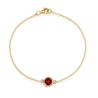 14k Yellow Gold Lab Ruby & .17ctw Lab Diamonds Rolo Bracelet
