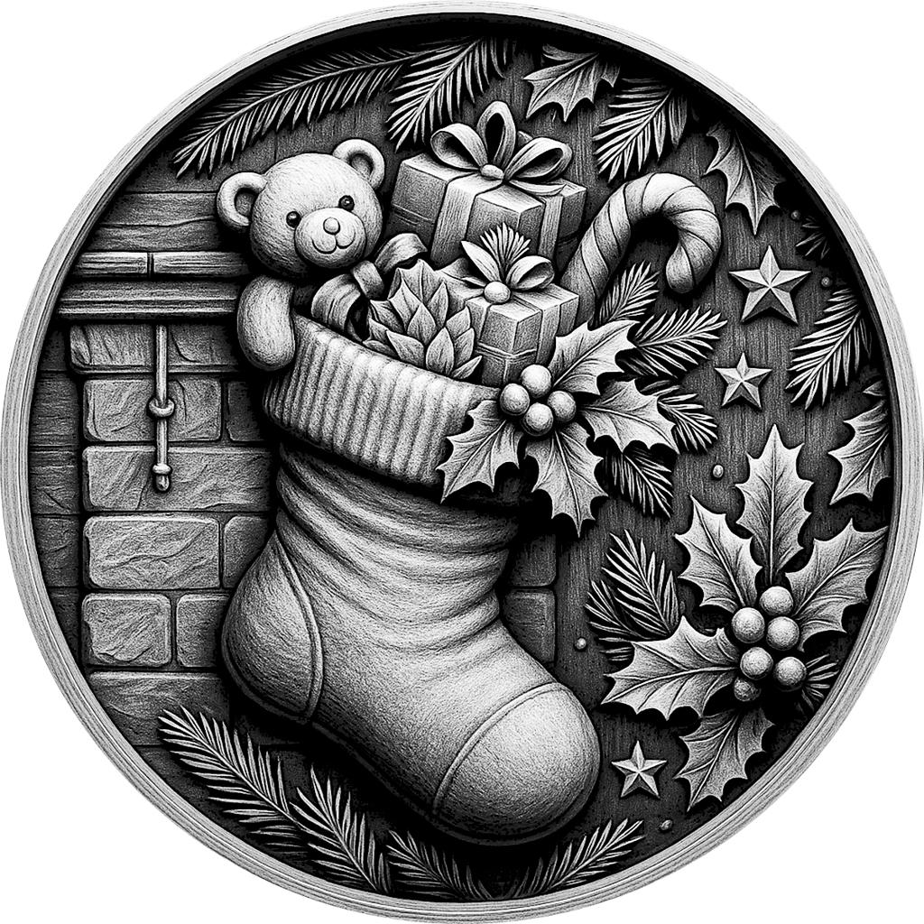 Engraved Wooden Stocking with Gift Accents for Holiday Decor