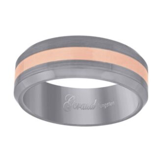 Men's 8mm Tungsten Carbide Beveled Wedding Band, Rose Stripe