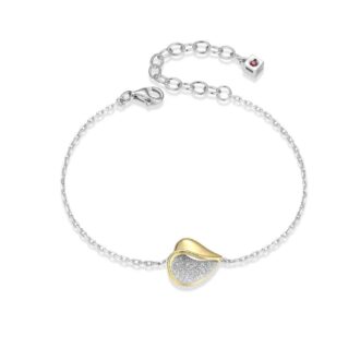 Amour" Heart Bracelet with CZ Stones on Rolo Chain, 6.5" + 2
