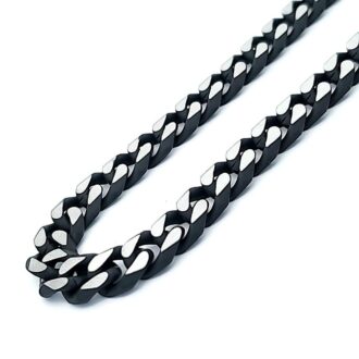 Stainless Steel & Black 8mm Cuban Link Chain, 24"