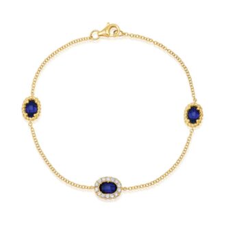14k Yellow Gold Oval Lab Sapphire & .33ctw Diamond Bracelet