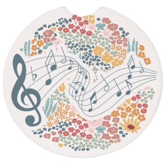 Floral Treble Clef Ceramic Car Coaster Set