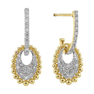 3/4ctw Round Diamond Oval J-Hoop Earrings in 10k Yellow Gold
