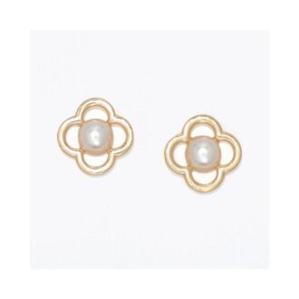 Yellow Open Clover Stud Earrings with Pearl Center