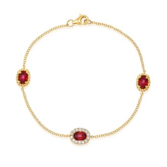 Lab-Grown Ruby & .33ctw Diamond Bracelet 14k Yellow Gold