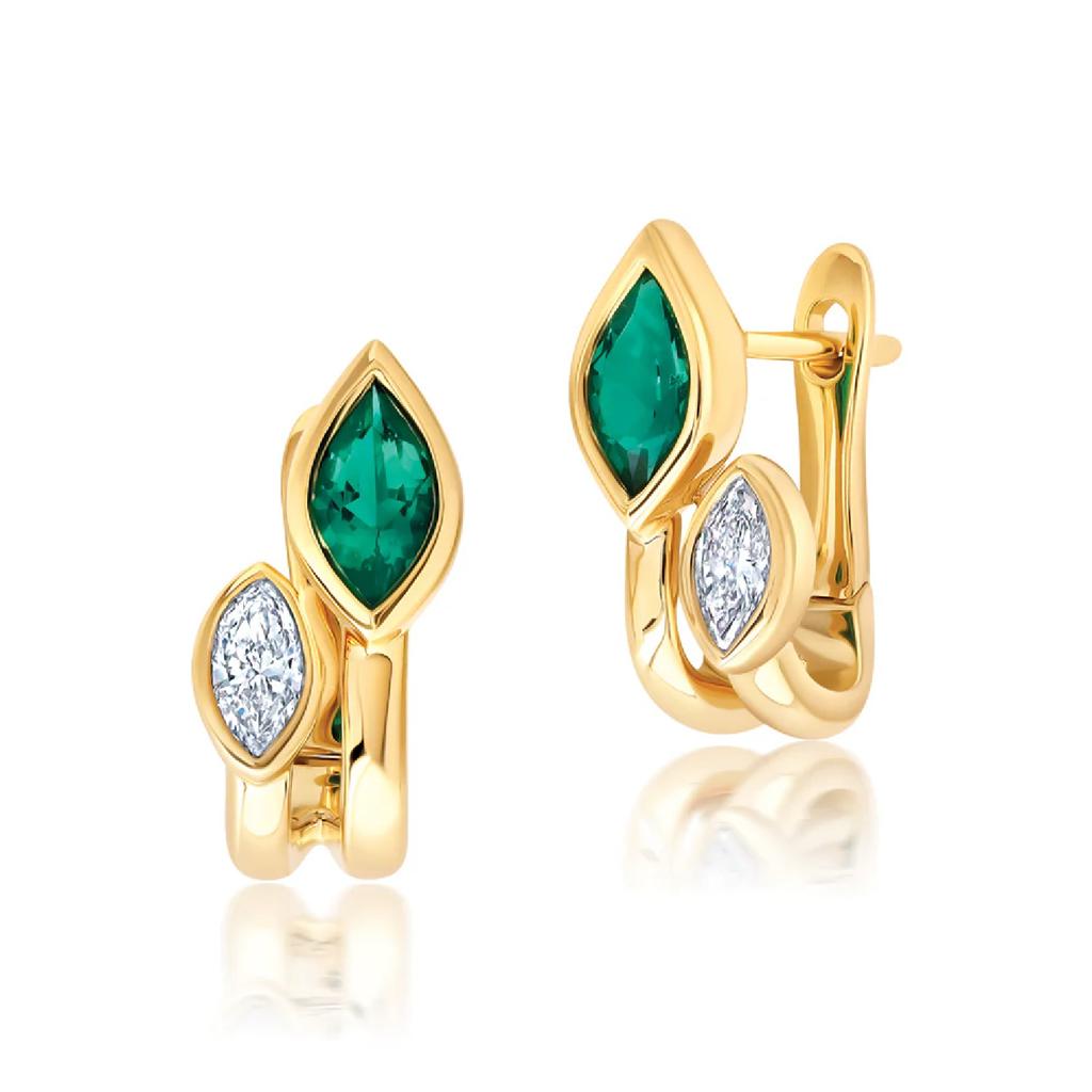 14K Yellow Gold Lab-Grown Emerald & .25ctw Diamond Huggies