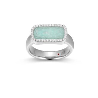 Elle Allure Fashion Ring with Amazonite and Clear CZ in Sterling Silver