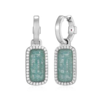 Allure Amazonite & CZ Rectangular Dangle Hoop Earrings