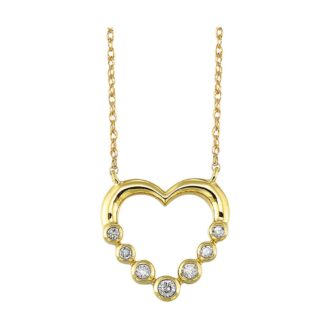 Bezel-Set .12ctw Diamond Heart Necklace in 10k Yellow Gold