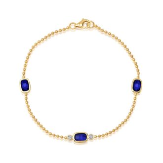 14k Yellow Gold Lab Grown Sapphire & Diamond Beaded Bracelet