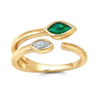 Lab Grown Emerald & Lab Diamonds Bypass Ring 14k Yellow Gold