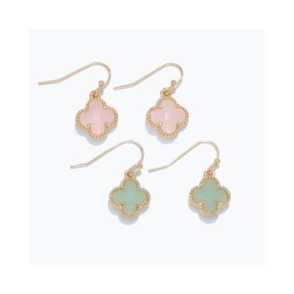 Gold-Tone Jade & Pink Clover Dangle Earrings