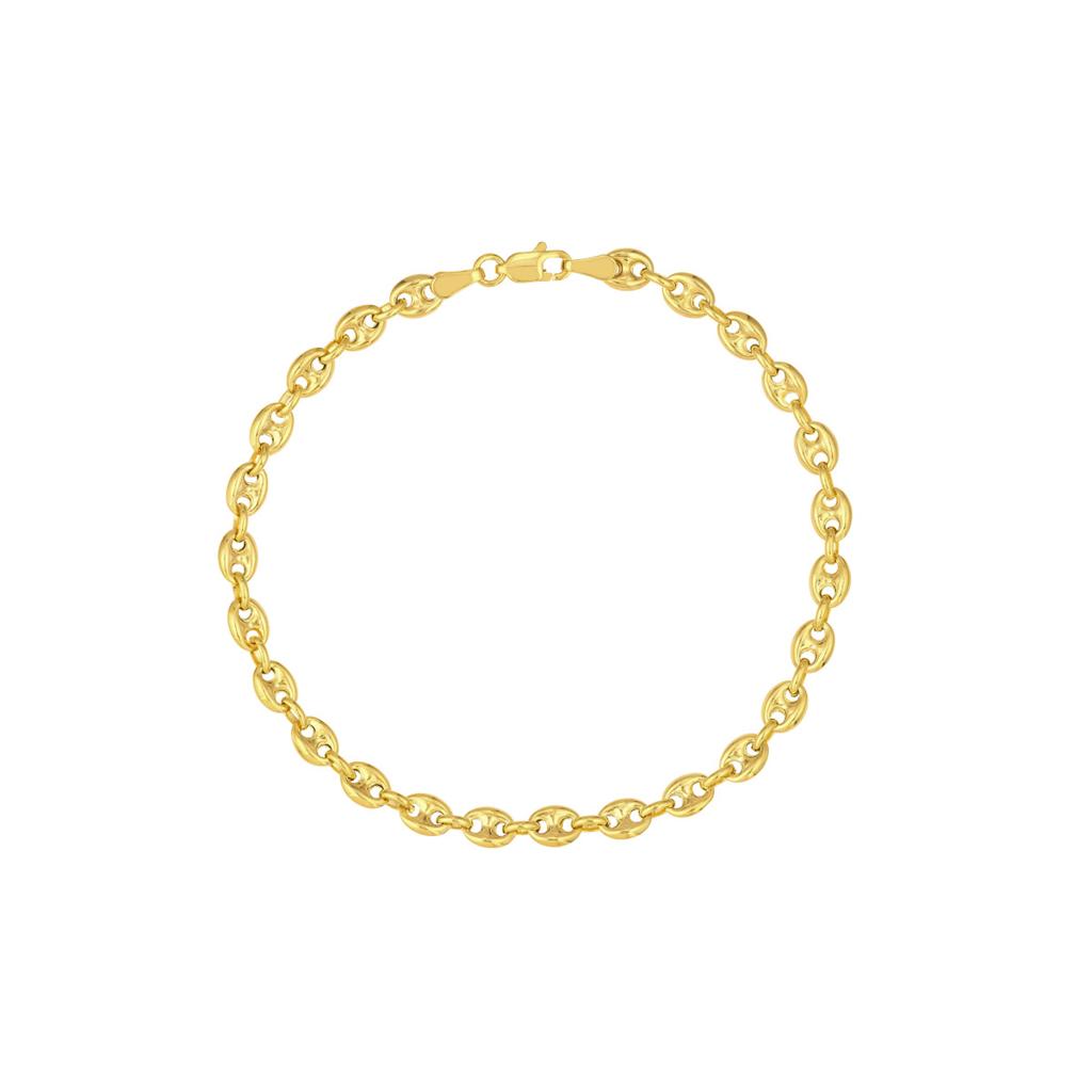14K Yellow Gold 5.5MM Puff Mariner Chain Bracelet 7.25" Length