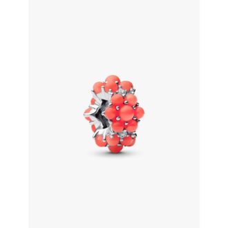 Coral & CZ Sterling Silver Charm
